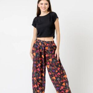 NWT Rhea Mushroom Print Festival Boho Lightweight Harem Jogger Pants Size L/XL